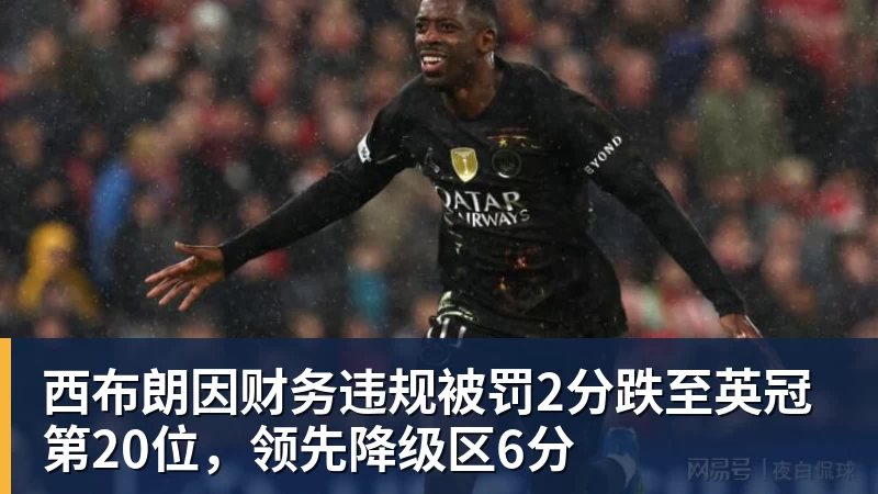 西布朗因财务违规被罚2分跌至英冠第20位，领先降级区6分